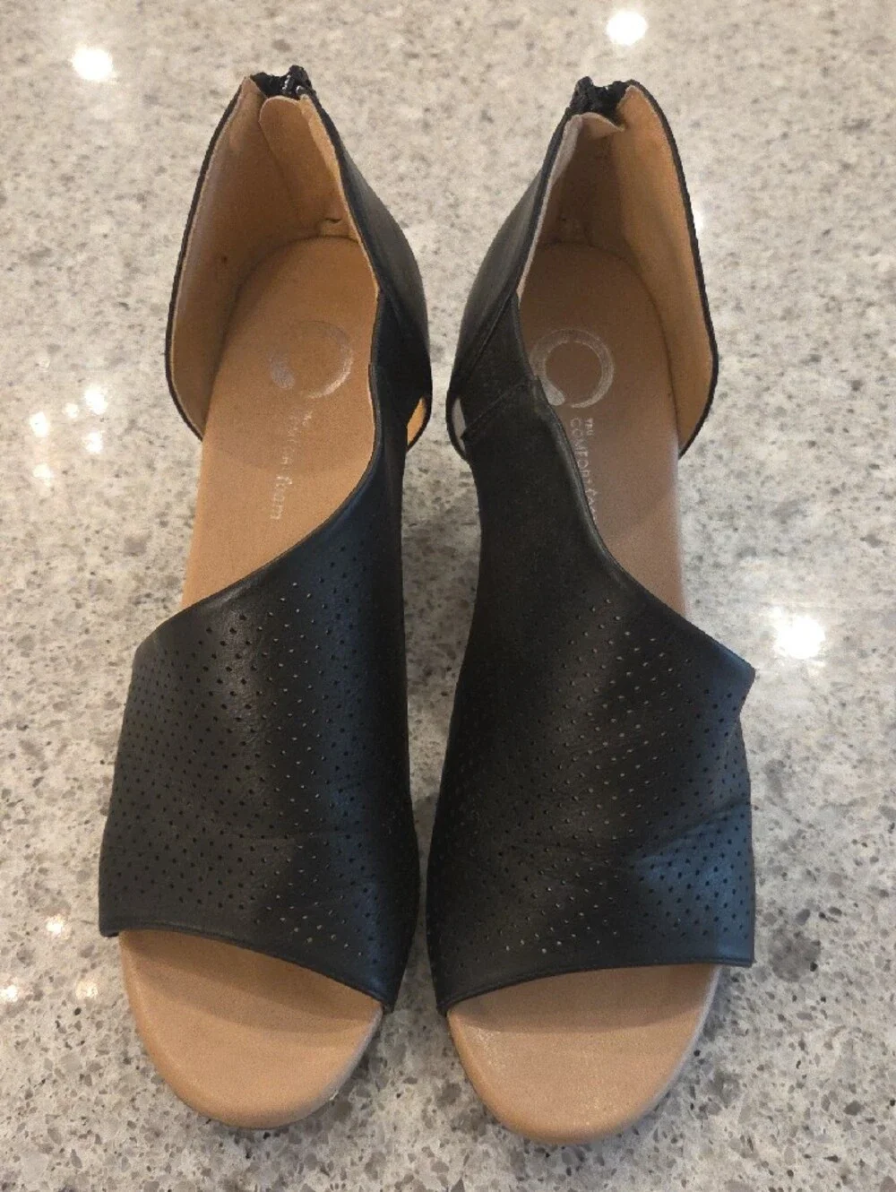 Perforated Black Open-Toe Wedge Sandals - Women's 10 Comfortable Dressy Casual